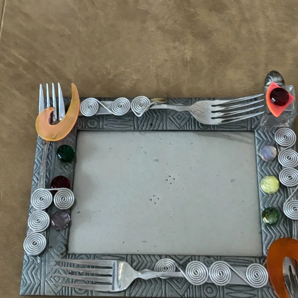 Picture Frame with Jewels and Kitchen Forks attached